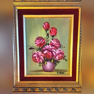G Moses Signed American Art Flowers Still Life Vintage Retro Oil Painting